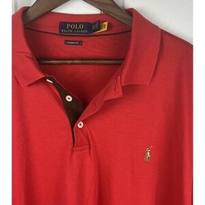 Polo Ralph Lauren Men's Red 2XL Polo Long Sleeved Flesh Pony Pima Soft Touch